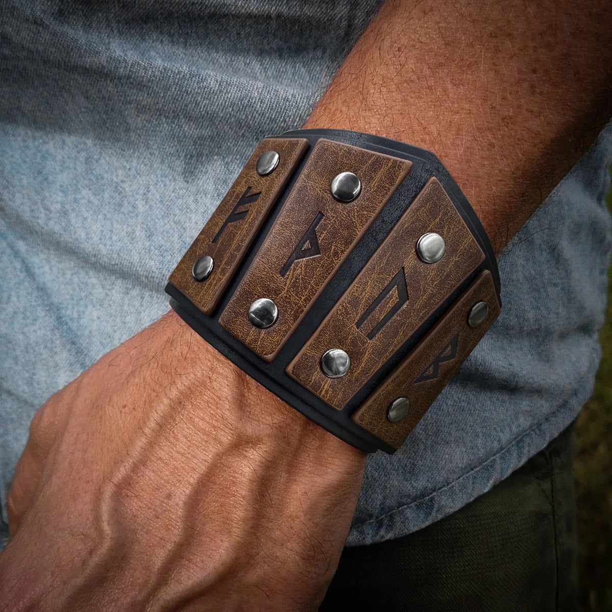 Adjustable Viking Rune Faux Leather Bracelet, Medieval Wristband