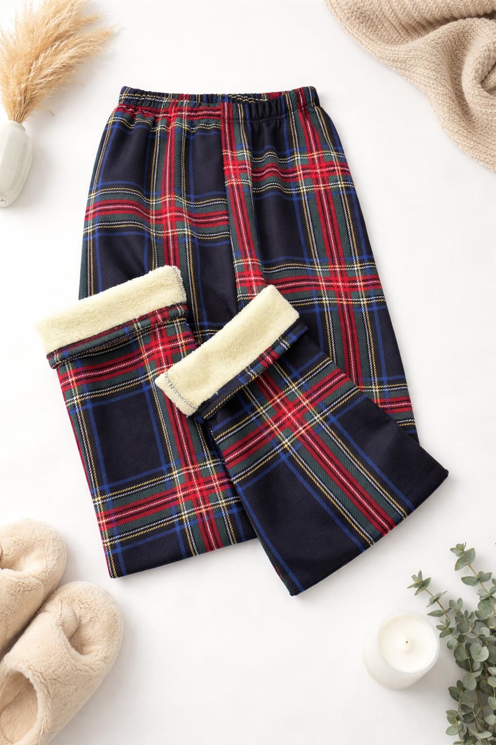 Black Stewart Tartan Winter Wide-Leg Pants | Fleece Lined