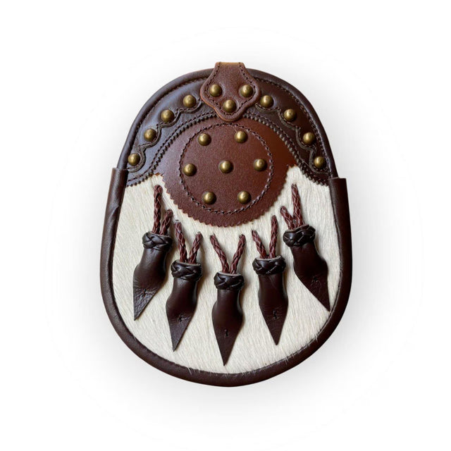 Scottish Brown Leather Full Dress Kilt Sporran with Chain & Belt front