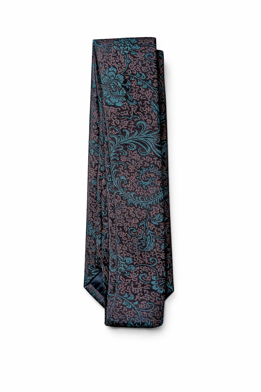 Men’s Paisley Slim Tie Green Burgundy Floral Necktie