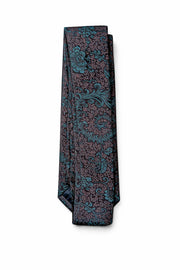 Men’s Paisley Slim Tie Green Burgundy Floral Necktie