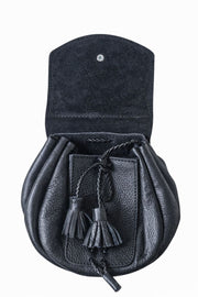 Handmade Black Leather Rob Roy Sporran with Chain Set