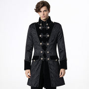 Men’s Black Gothic Victorian Coat – Brocade Tailcoat with Velvet Trim