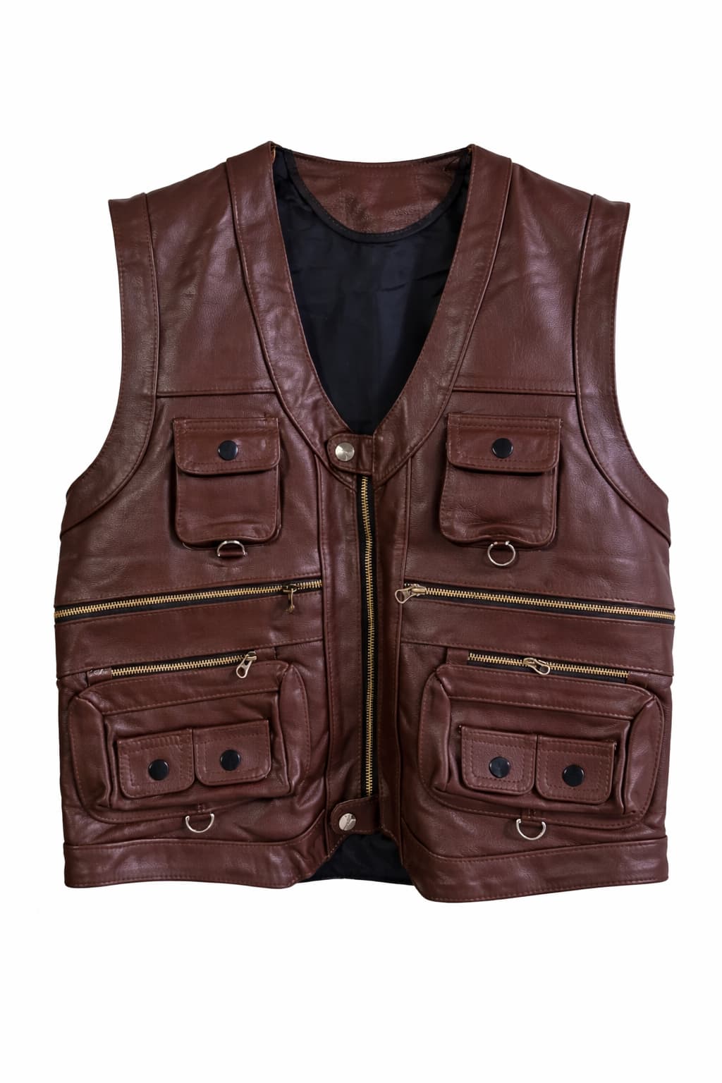 Men’s Slim Fit Genuine Cowhide Leather Vest – Multi Pocket Real Leather Waistcoat
