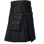 Black Gothic Utility Kilt with Chains & Cargo Pockets – Men’s Punk/Rave Steampunk Kilt