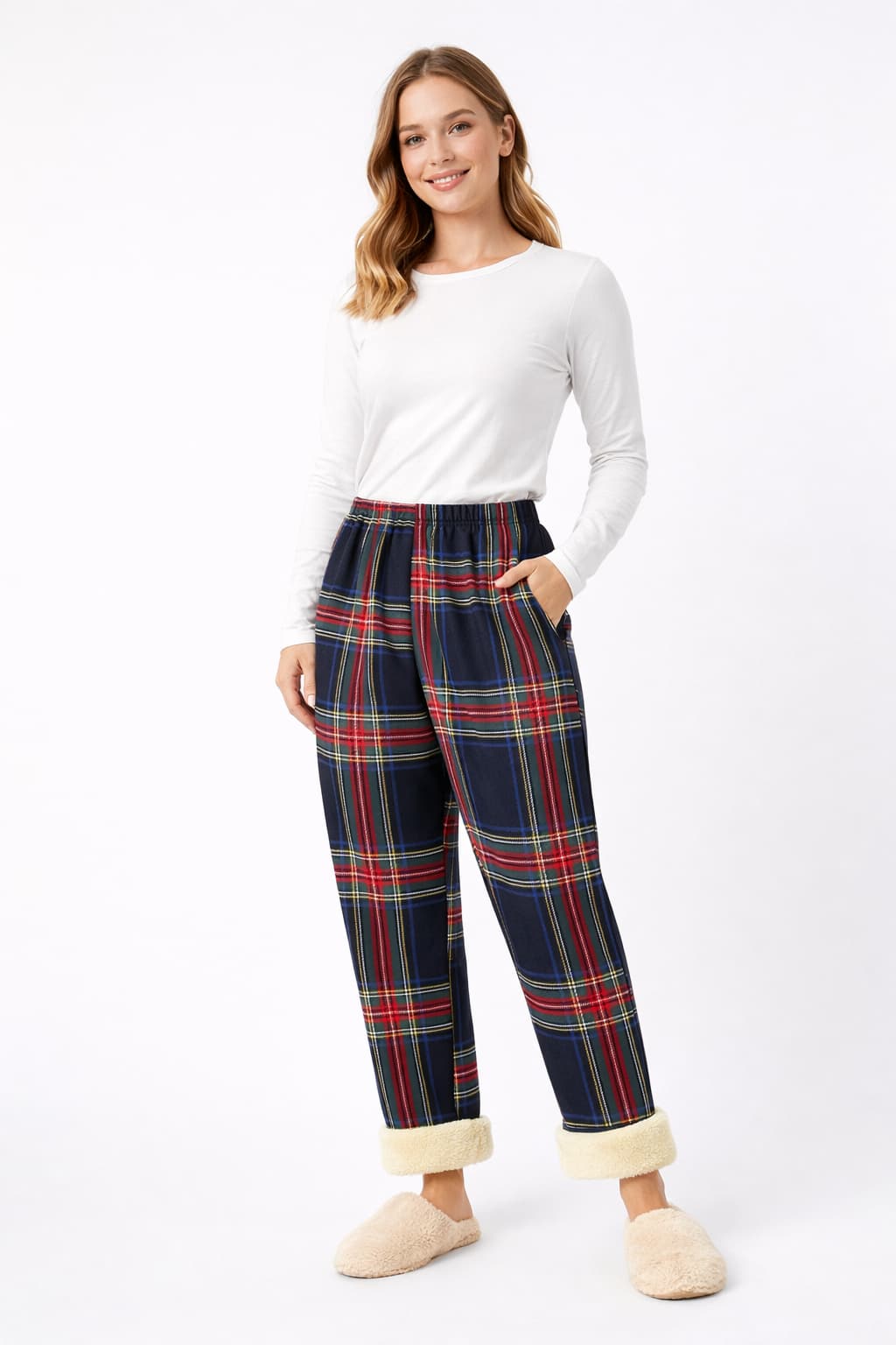 Black Stewart Tartan Winter Wide-Leg Pants | Fleece Lined