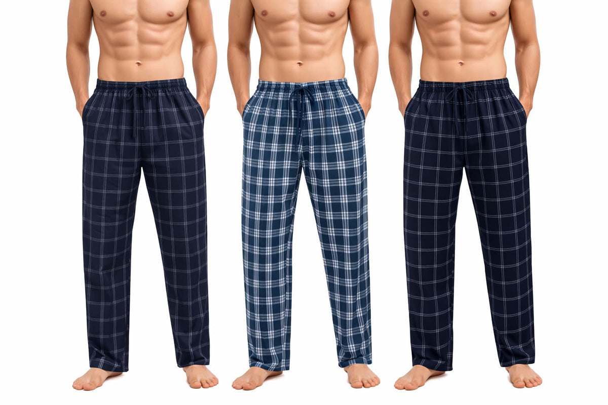 Men’s Plaid Pajama Pants Cotton Sleepwear Elastic Waist Lounge Bottoms