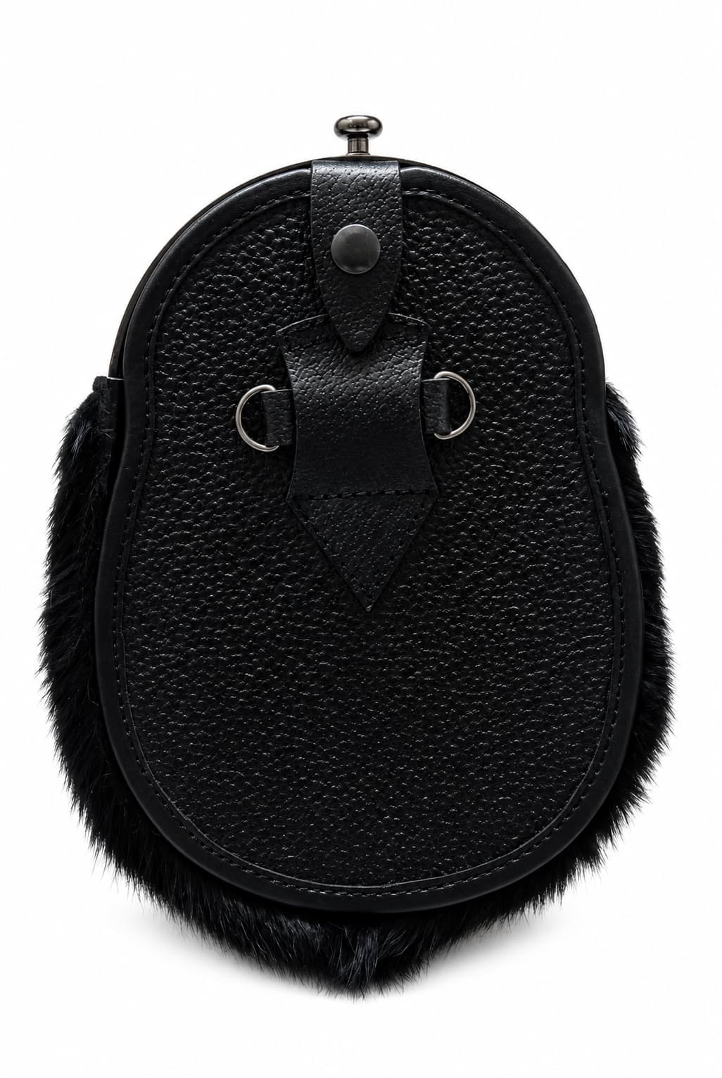 Black Rabbit Fur Full Dress Kilt Sporran with Highland Cow Cantle | Traditional Scottish Sporran