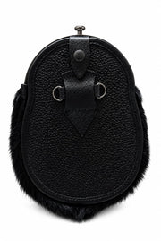 Black Rabbit Fur Full Dress Kilt Sporran with Highland Cow Cantle | Traditional Scottish Sporran