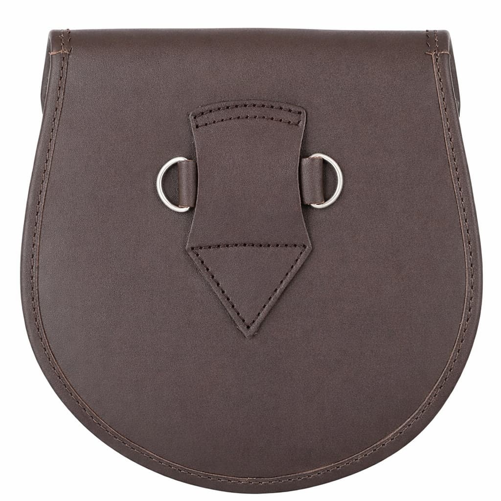 Clan Wallace Tartan Leather Sporran with Tassels – Brown Celtic Embossed Kilt Pouch – Traditional Scottish Highland Dress Accessory