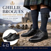 Ghillie Brogues Scottish Kilt Shoes for Men Black Leather Formal Dress Shoes UK Size 6-12