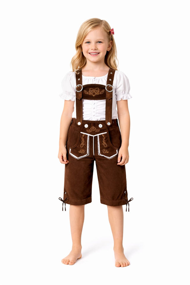 Kids Lederhosen Outfit Bavarian Oktoberfest Costume for Boys & Girls, German Traditional Suspenders Shorts