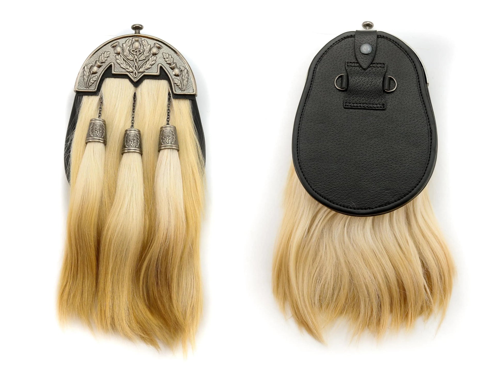 Two hair extensions in decorative cases on a white background