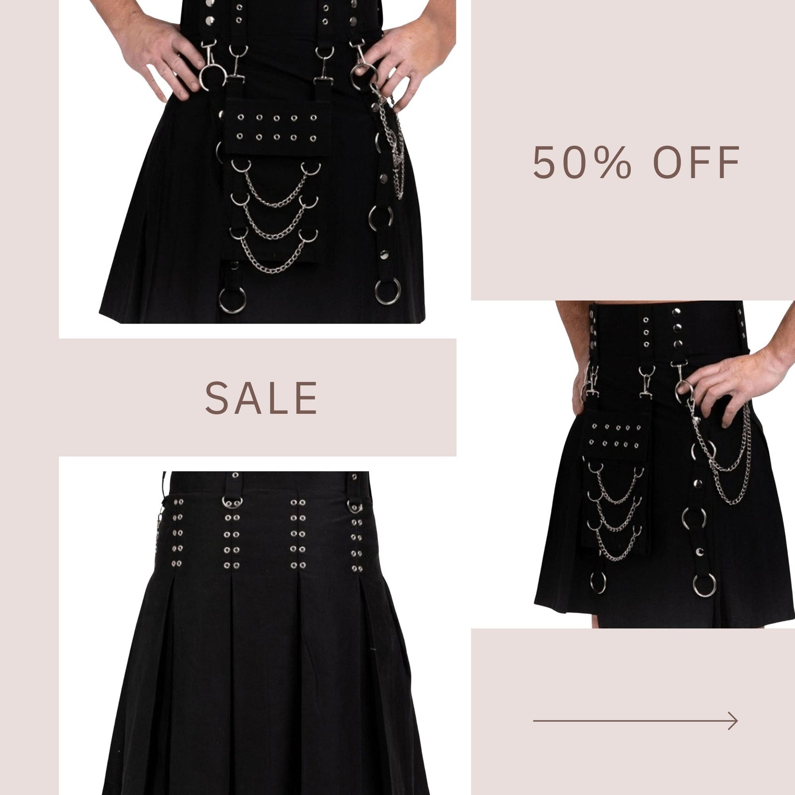 Black Modern Utility Kilt Scottish Gothic Wedding kilts for men's Fashion Kilt