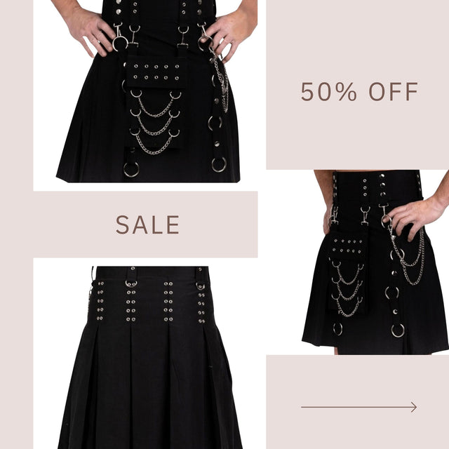 Black Modern Utility Kilt Scottish Gothic Wedding kilts for men's Fashion Kilt