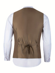 Men's Slim-Fit Vintage V-Neck Sleeveless Business Vest – All-Season Formal Waistcoat