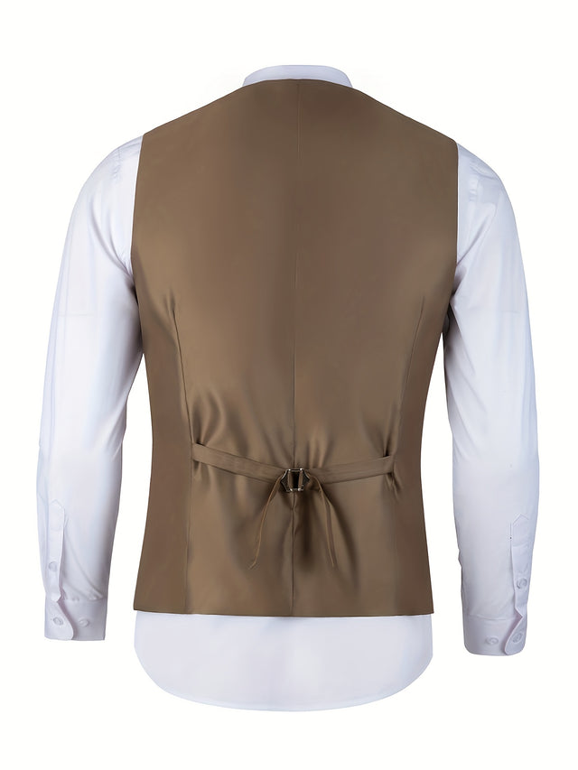 Men's Slim-Fit Vintage V-Neck Sleeveless Business Vest – All-Season Formal Waistcoat