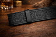 Black Leather Kilt Belt Celtic Embossed Scottish Thistle Highland Belt