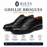 Ghillie Brogues Scottish Kilt Shoes for Men Black Leather Formal Dress Shoes UK Size 6-12