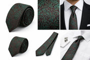 Men’s Paisley Slim Tie Green Burgundy Floral Necktie