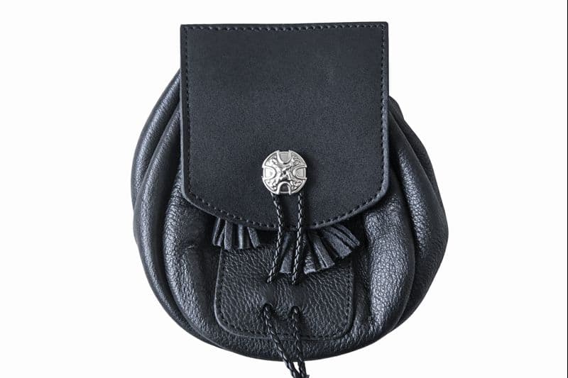 Handmade Black Leather Rob Roy Sporran with Chain Set