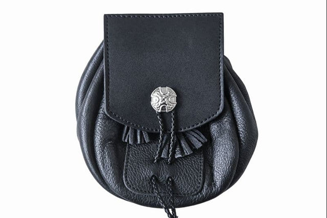 Handmade Black Leather Rob Roy Sporran with Chain Set