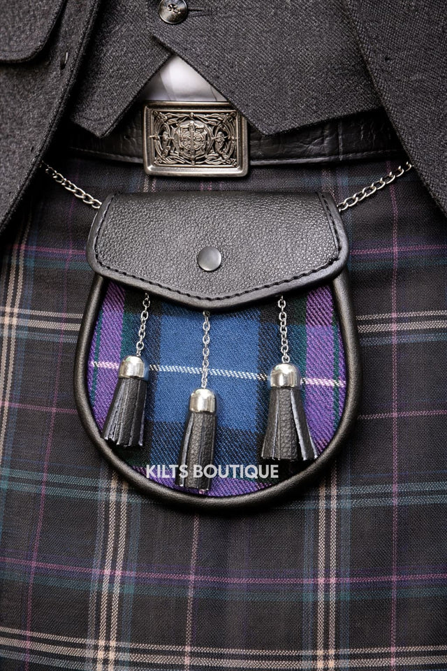 Pride Of Scotland Tartan Sporran Scottish Kilt Sporran with Chain Belt, Highland Dress Accessory, Traditional Daywear Sporran with 3 Tassels