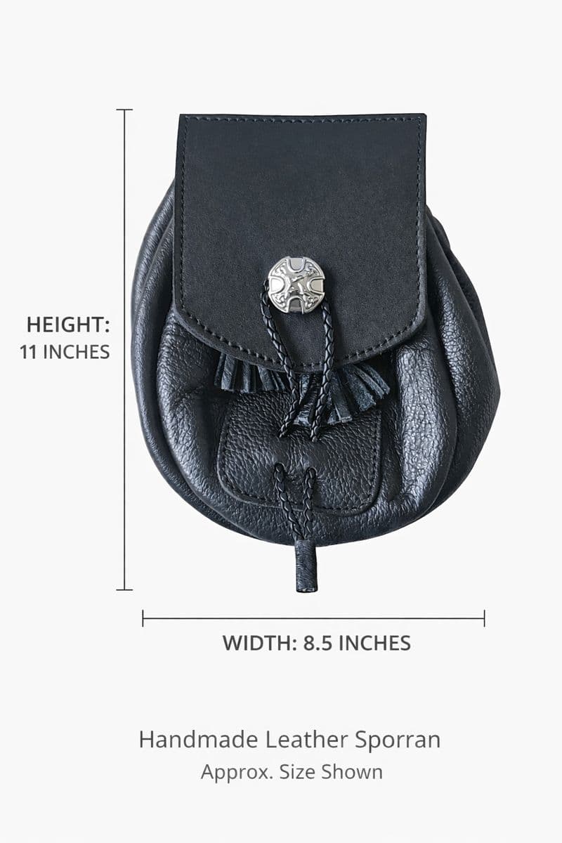 Handmade Black Leather Rob Roy Sporran with Chain Set