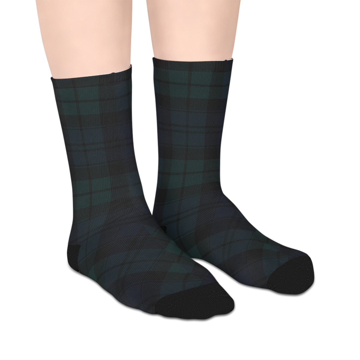 Black Watch Plaid Mid-Length Socks, Cozy Wear, Perfect for Gifting, Casual Comfort, Fall Fashion, Holiday Stocking Stuffers
