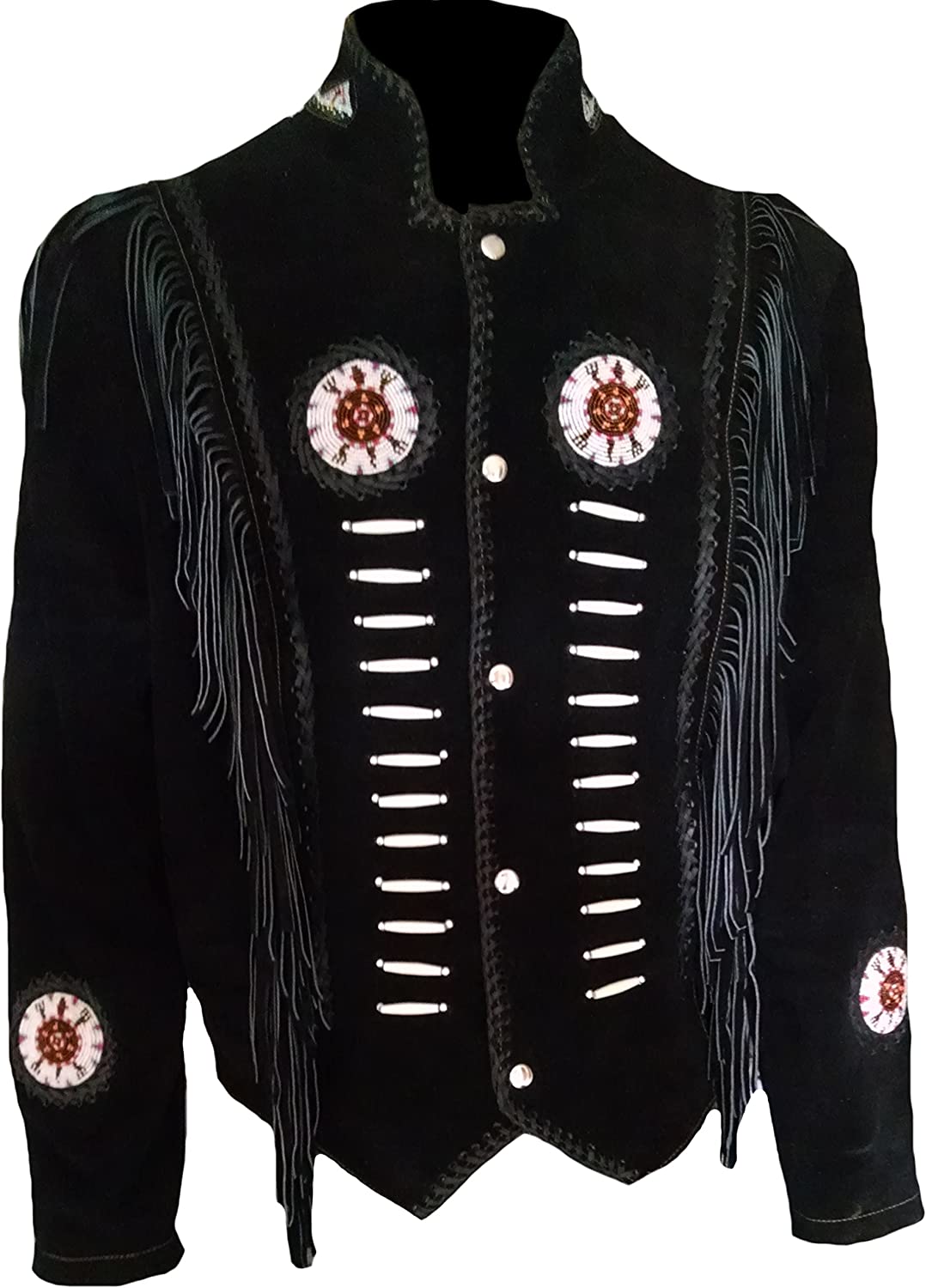 Men's Native America Cultural Western Cowboy Leather Suede Jacket Fringe & Beaded
