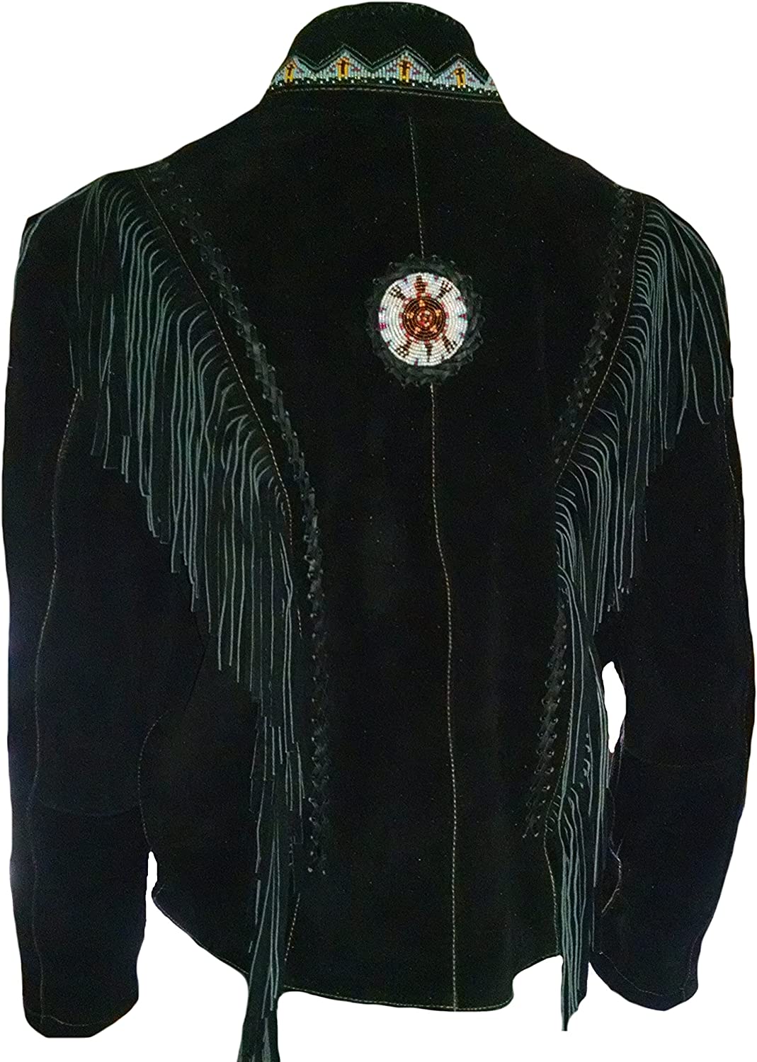 Men's Native America Cultural Western Cowboy Leather Suede Jacket Fringe & Beaded
