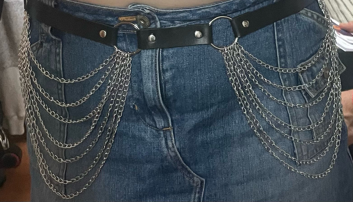 Layered Leather Belt With Chains Body Harness Waist Goth