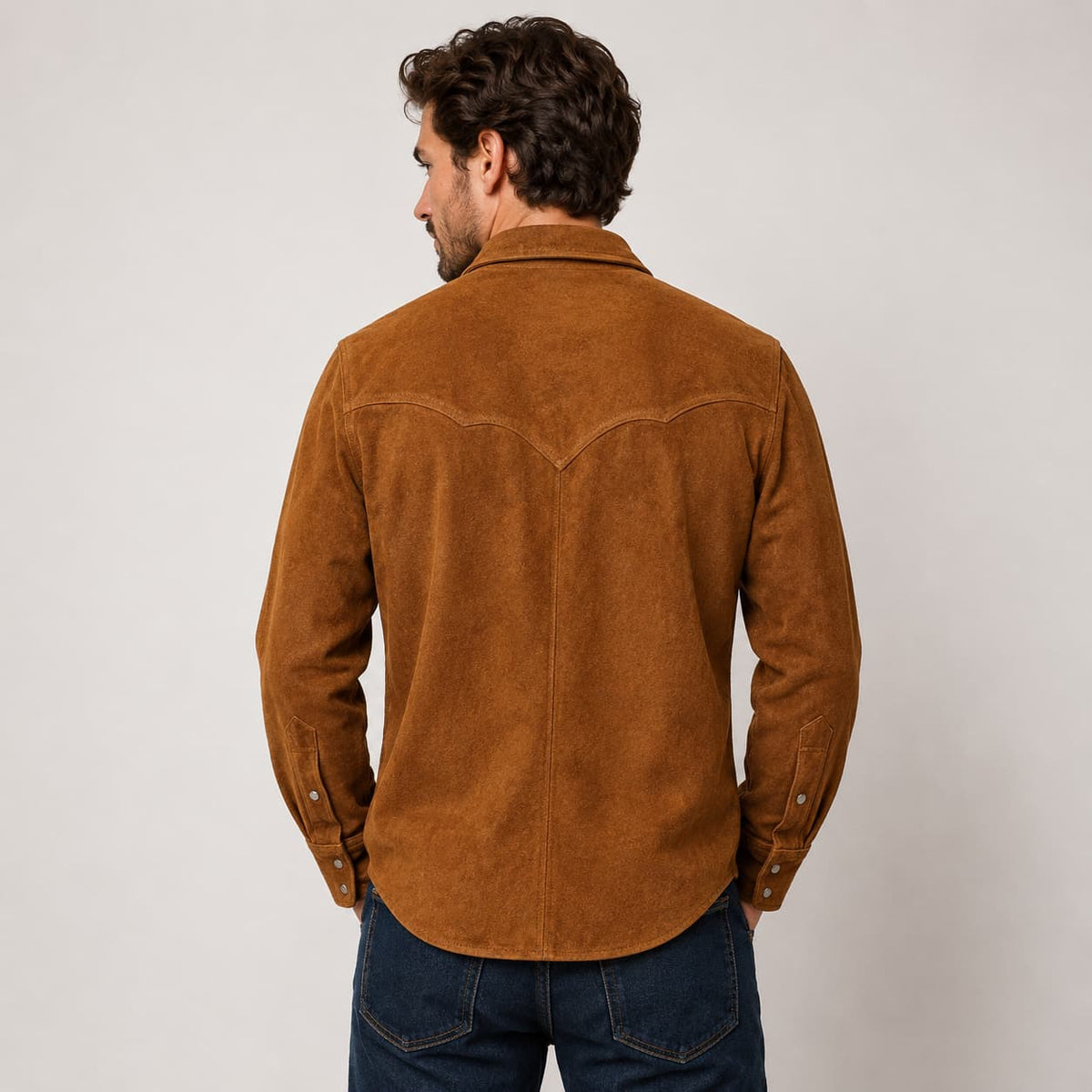 Dark Brown Men's Suede Leather Western Cowboy Shirt Jacket, Vintage Snap Button Western Shirt, Classic Ranch Wear Suede Leather Jacket
