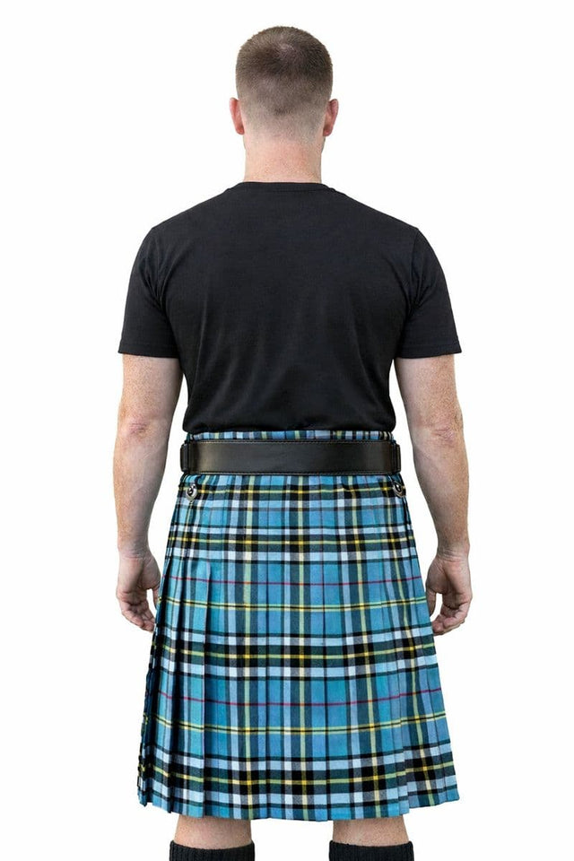 Thompson Blue Tartan Kilt 8 Yard Scottish Kilt Outfit with Belt, Buckle, Sporran & Pin