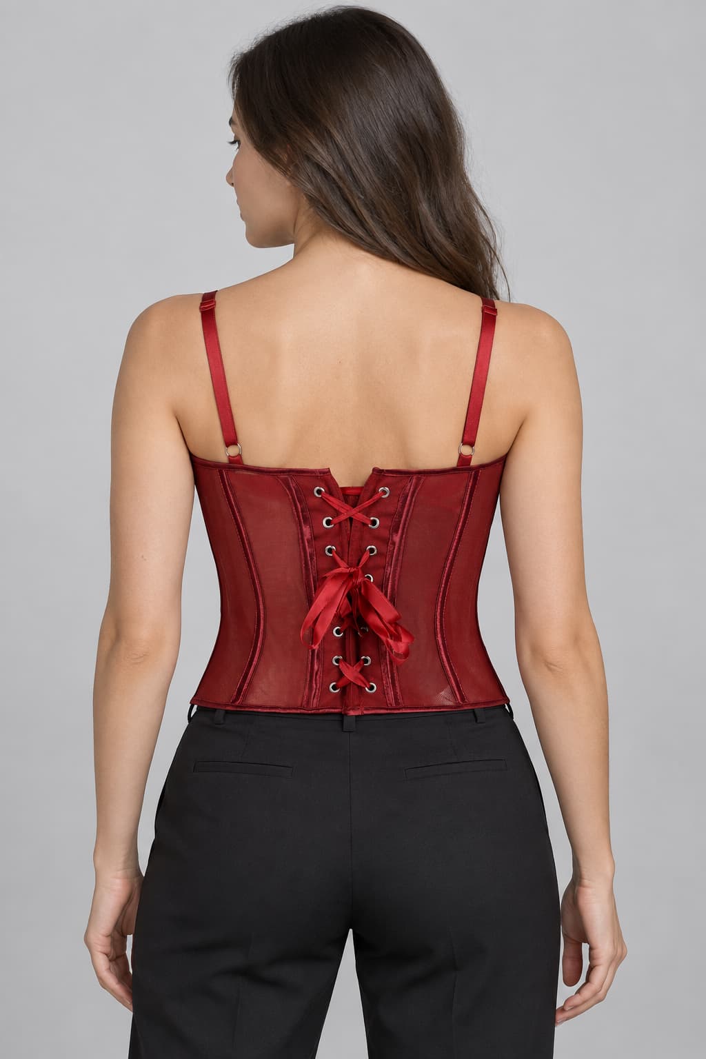 Women’s Wine Red Lace Corset Top with Front Hook Closure