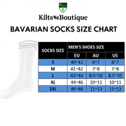 Kilts Boutique Bavarian Socks Size Chart with sock illustration