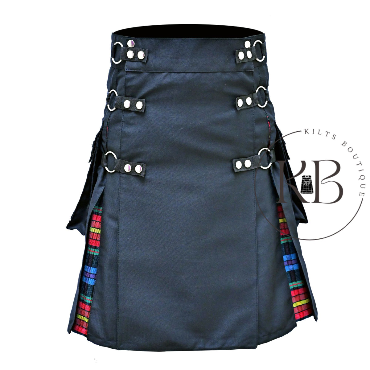 Black LGBT Tartan Utility Hybrid Kilt Pride Kilt Nylon Straps LGBT Black Cotton Kilt