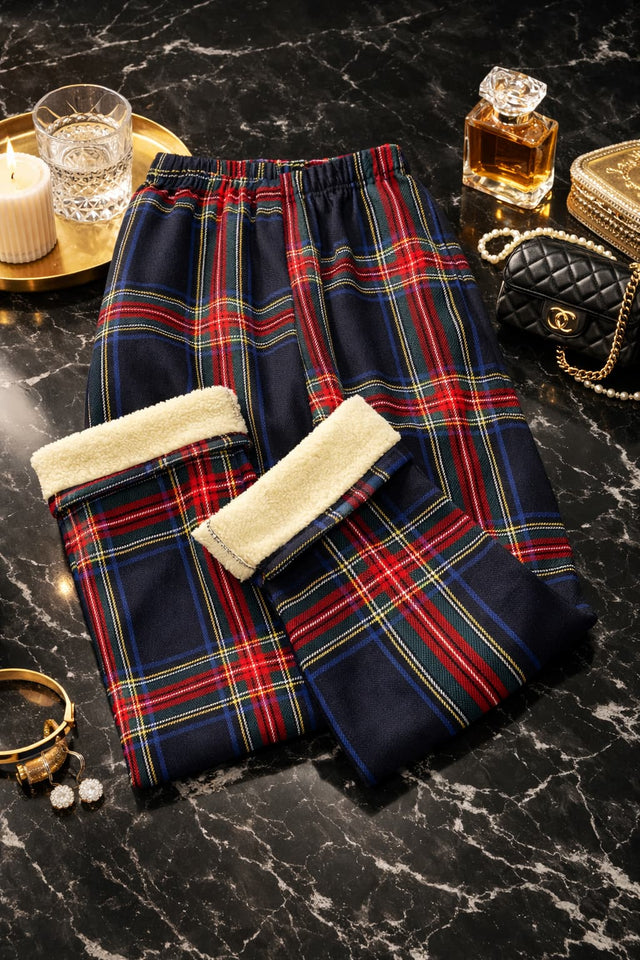 Black Stewart Tartan Winter Wide-Leg Pants | Fleece Lined