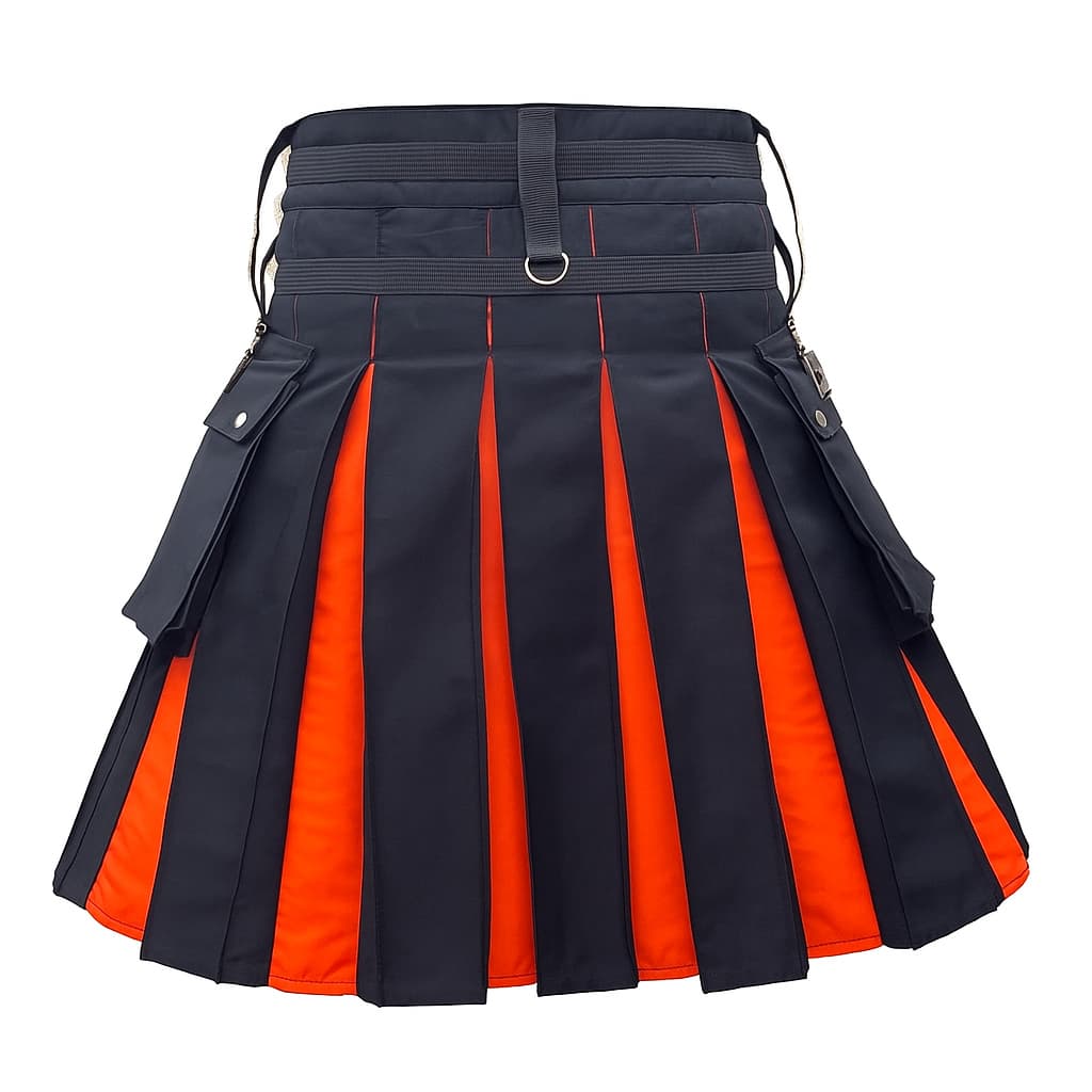 Black Utility Kilt with Color Pleats | Hybrid Kilt with Nylon Straps & Cargo Pockets | Handmade Scottish Modern Kilt for Men