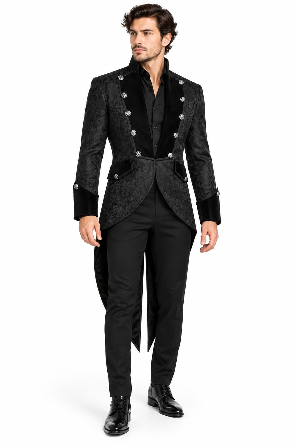 Men’s Black Brocade Gothic Tailcoat | Victorian Prince Costume Coat
