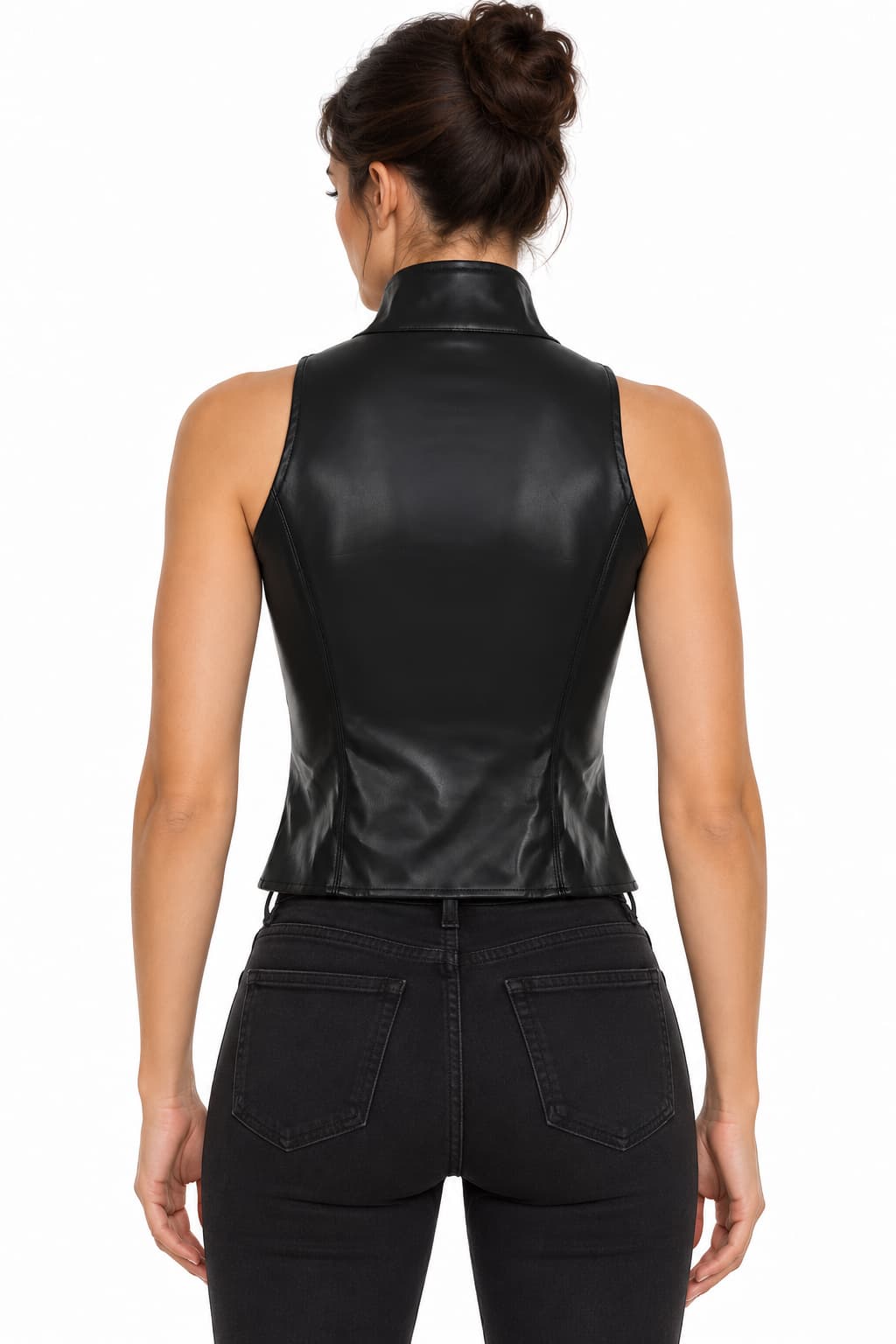 Women’s Black PU Leather Punk Vest with Buckle Straps & Zip Closure Made to Order