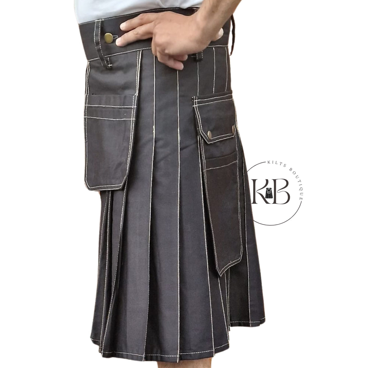 Black Handmade Utility Kilt Work wear Utility kilt Craftman Workout Cargo Kilt