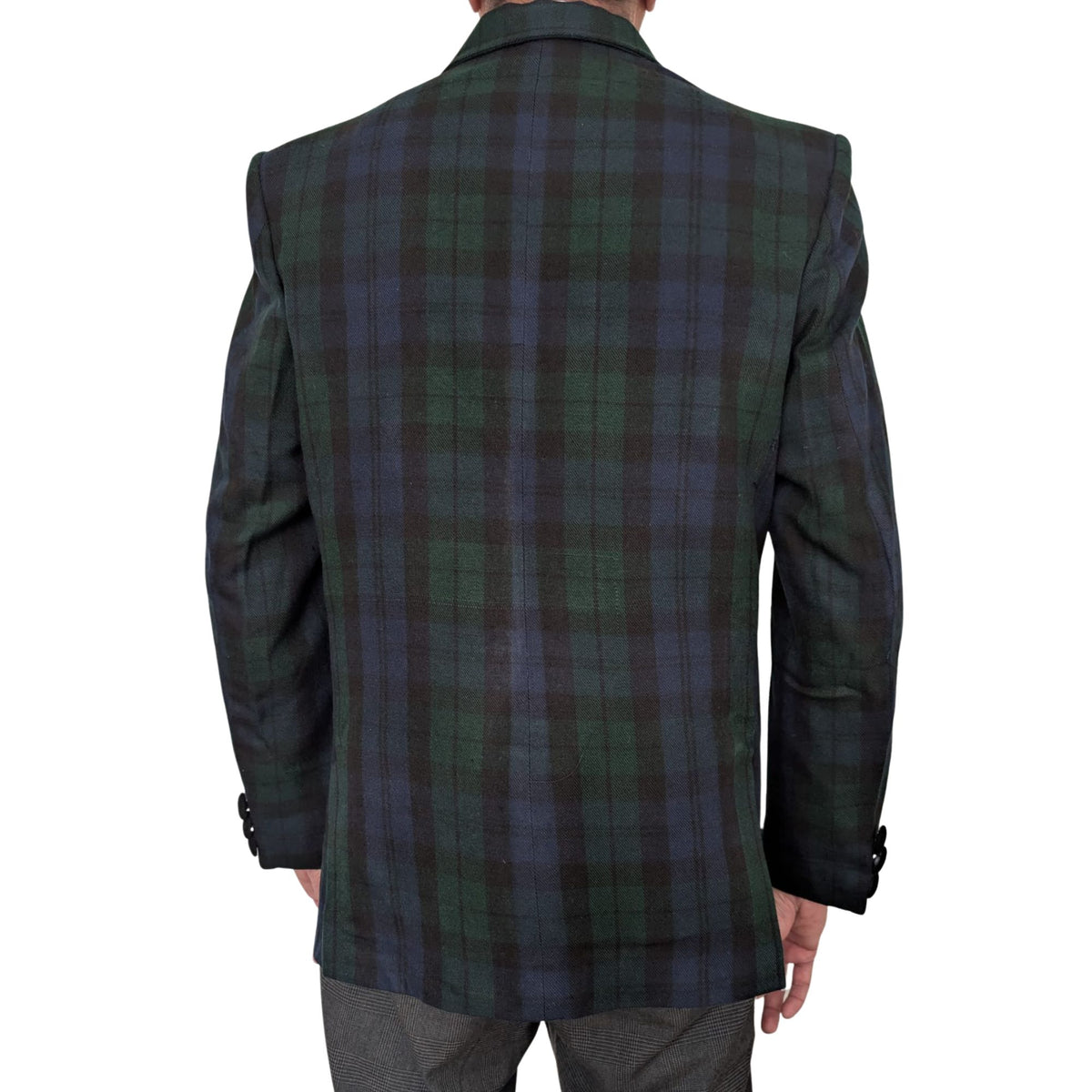 Men’s Scottish Black Watch Tartan Blazer Jacket – Acrylic Wool Fabric, Satin Lapels, Double-Breasted