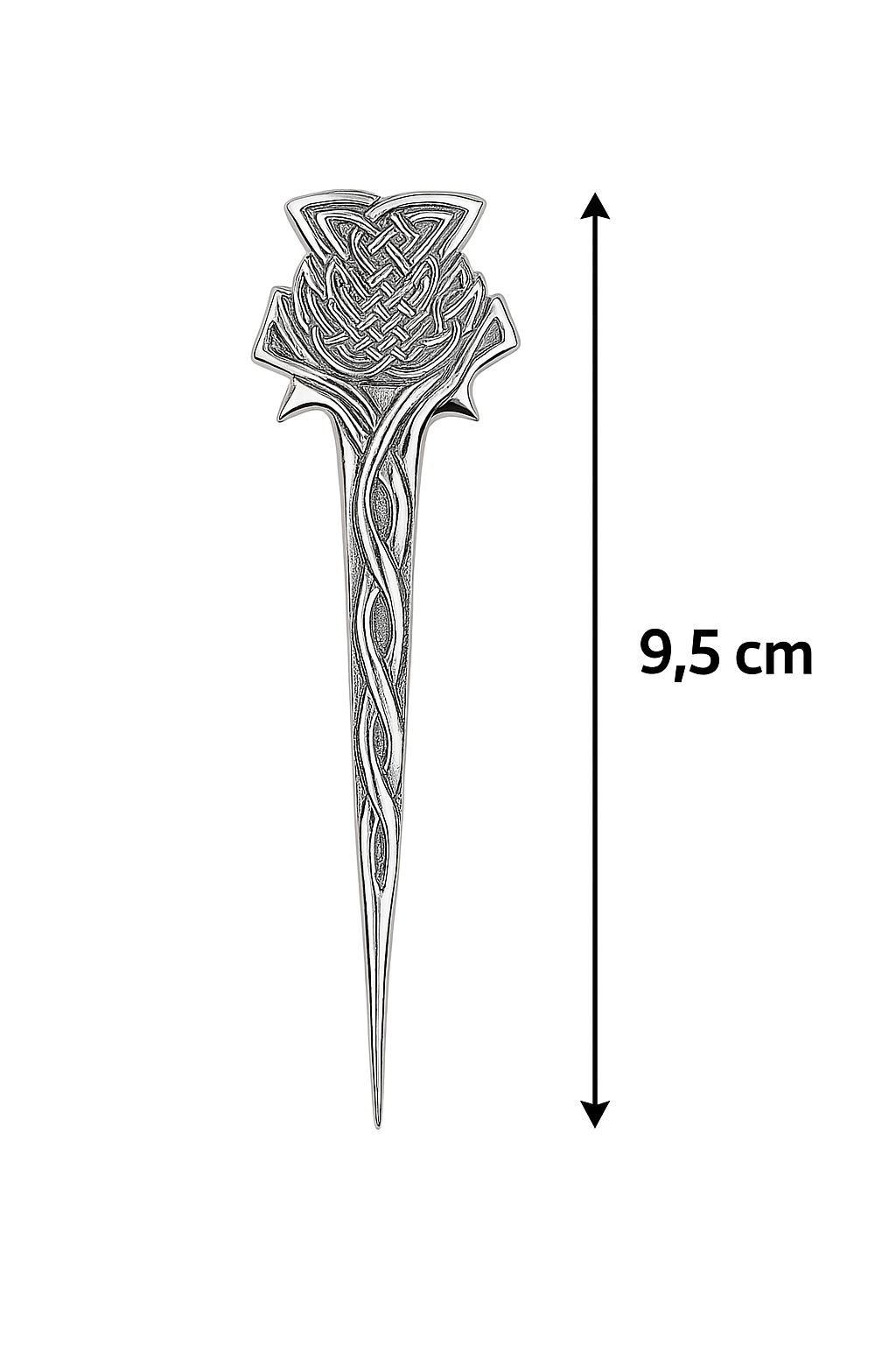 Kilts Boutique Chrome Finish Scottish Thistle Kilt Pin – Celtic Knot Design, Highland Dress Accessory, 9.5cm