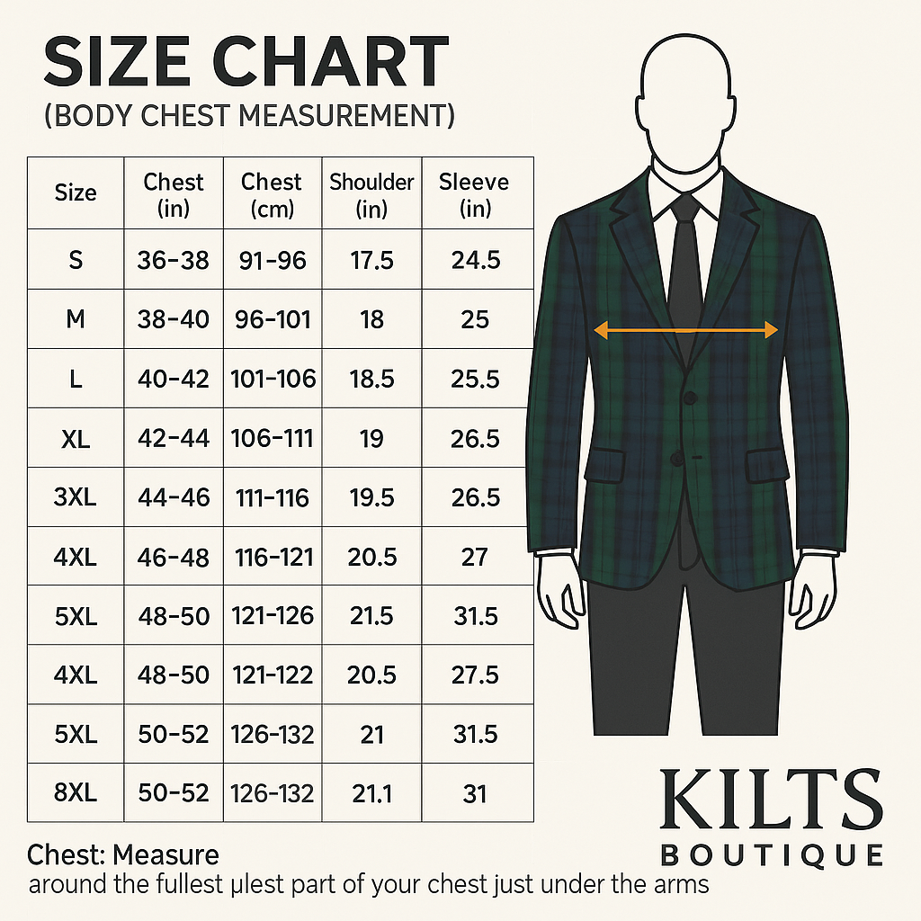 Men’s Scottish Black Watch Tartan Blazer Jacket – Acrylic Wool Fabric, Satin Lapels, Double-Breasted