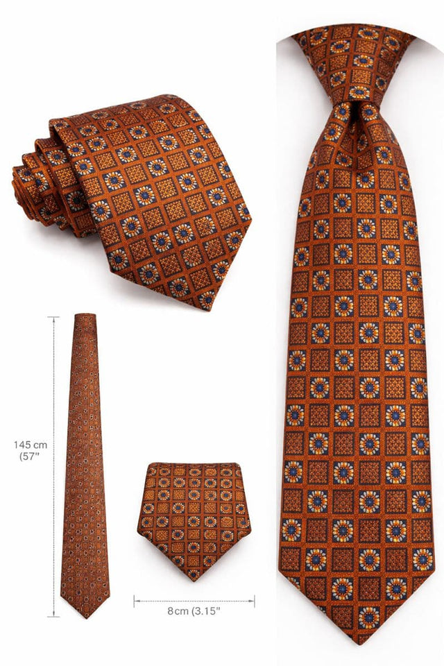 Brown Geometric Pattern Tie – Classic Unisex Formal Necktie