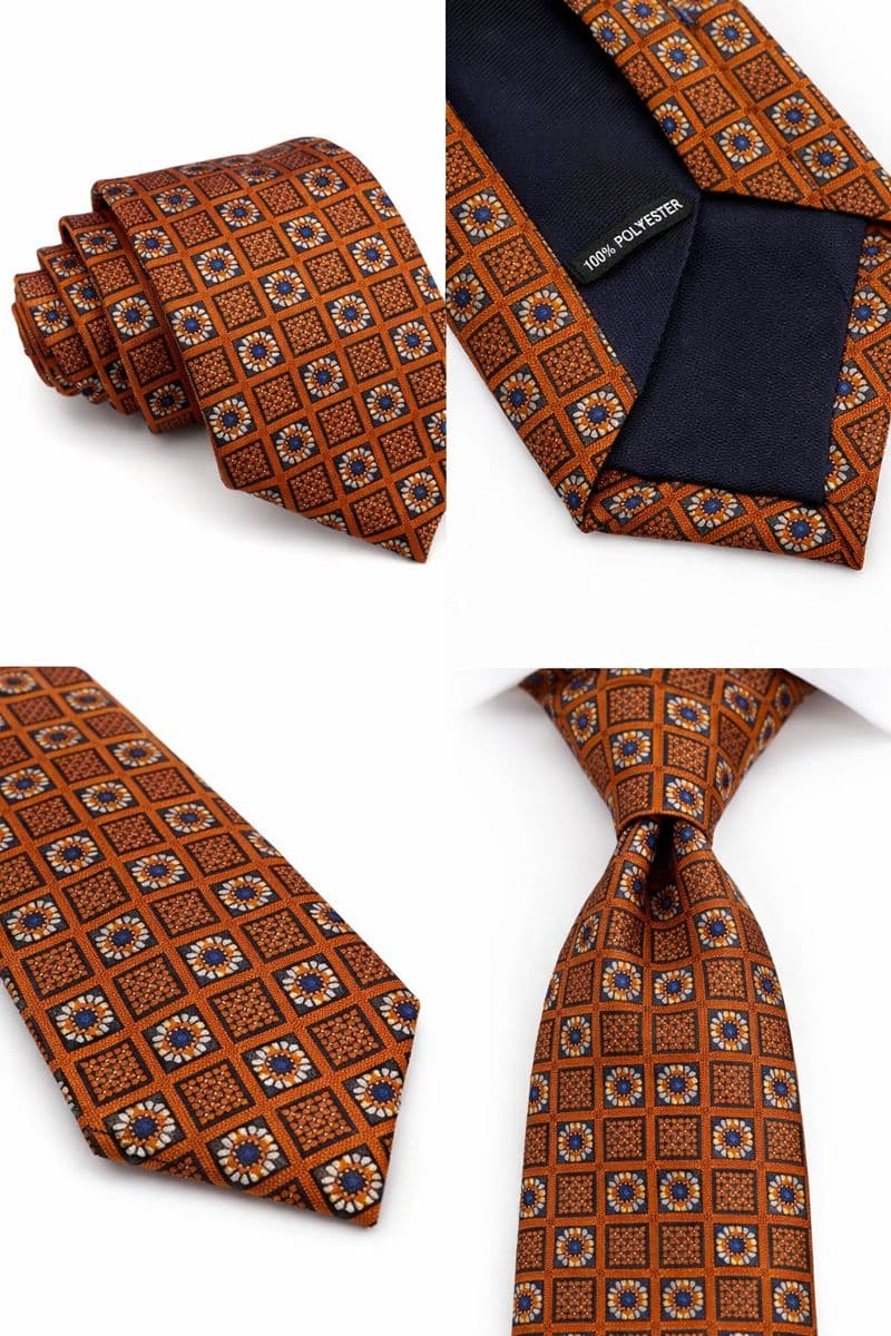Brown Geometric Pattern Tie – Classic Unisex Formal Necktie