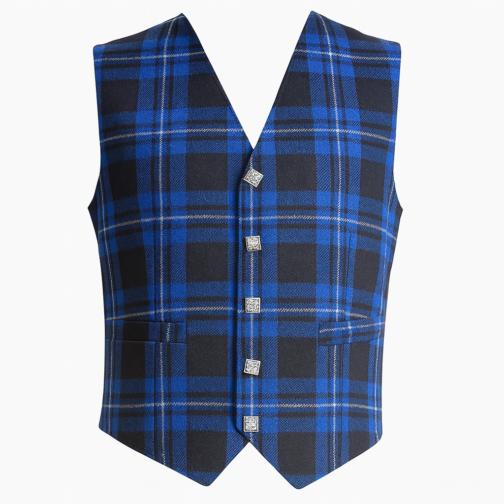 Ramsey Blue Scottish Men’s Formal Tartan Waistcoat – Vest with Fully Lined Back & Adjustable Strap