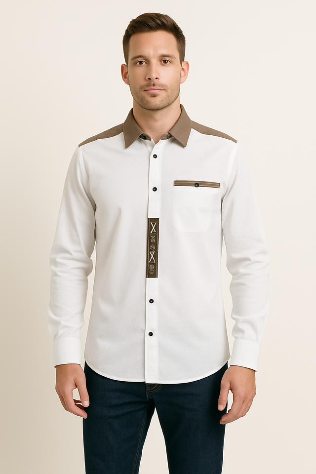 Bavarian Shirt – White Checkered Embroidery Full-Sleeve Men’s Costume