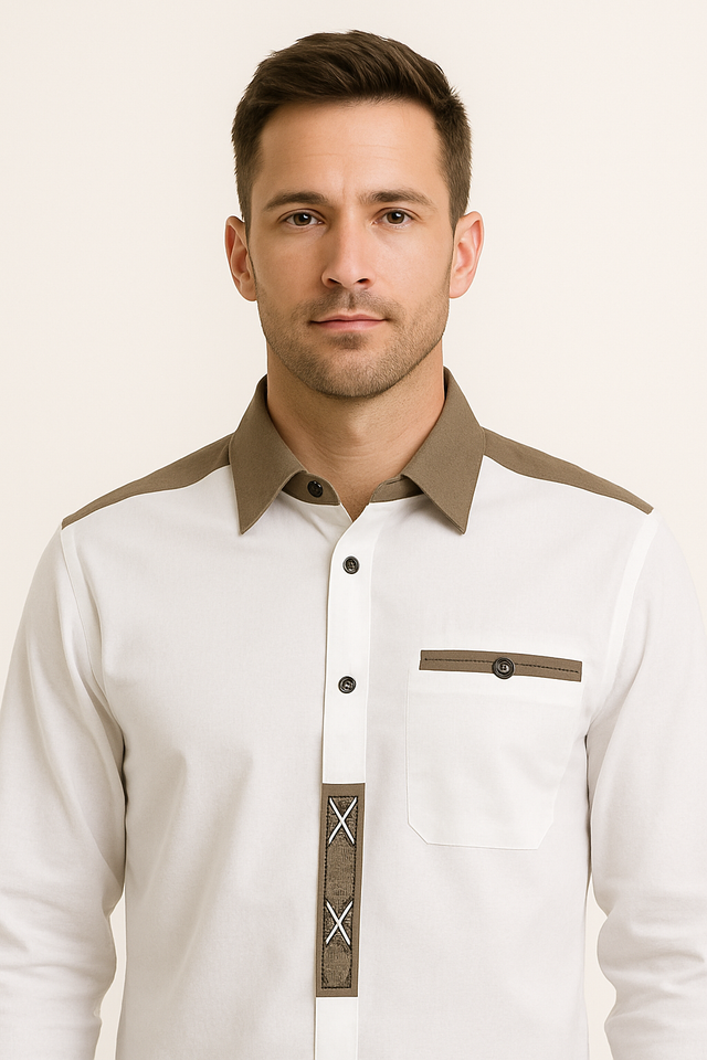 Bavarian Shirt – White Checkered Embroidery Full-Sleeve Men’s Costume